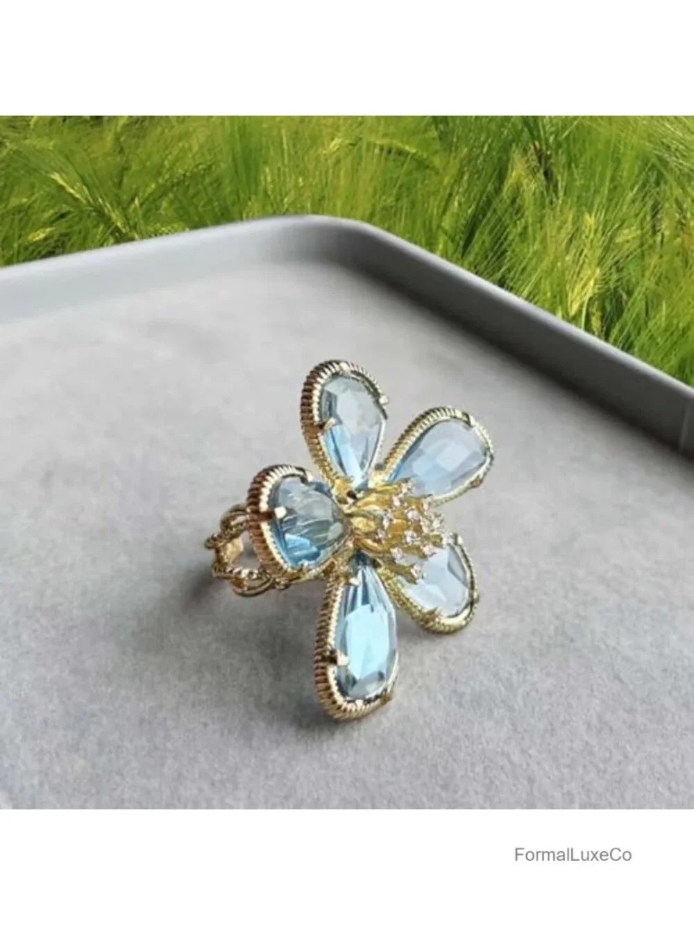 Large Flower Crystal Ring Adjustable Zircon Statement Jewelry